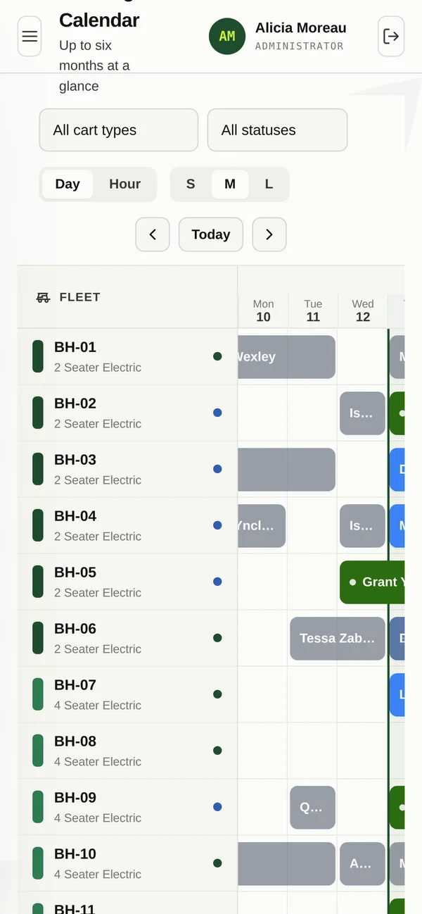 The booking calendar on a phone