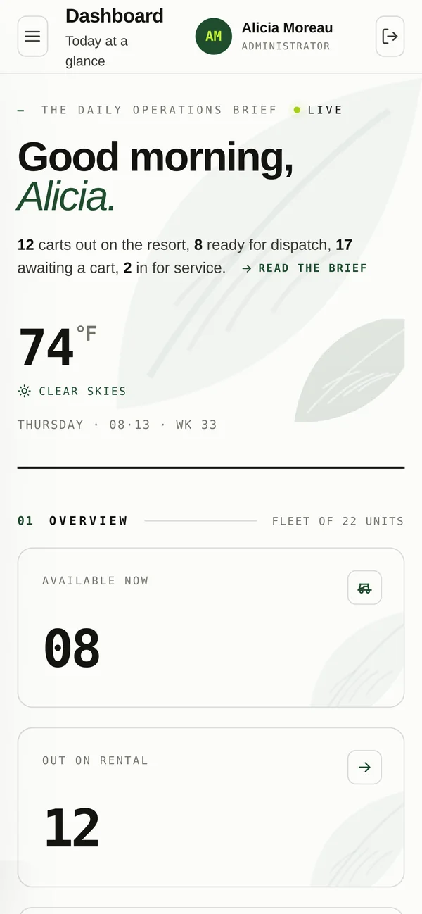 The dashboard on a phone